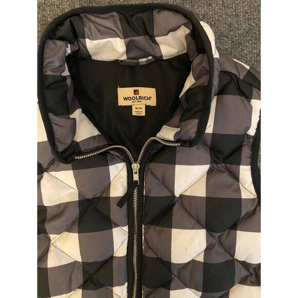 Woolrich Sleeveless Duck Down Puffer Vest Womens Med Black/White‎ Check Preppy - Picture 1 of 13